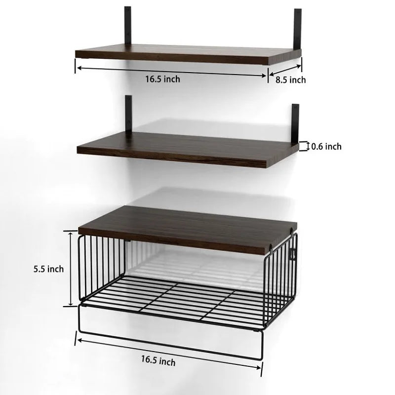 Wall Mounted Floating Shelves 3 Set Wood Bathroom Shelves