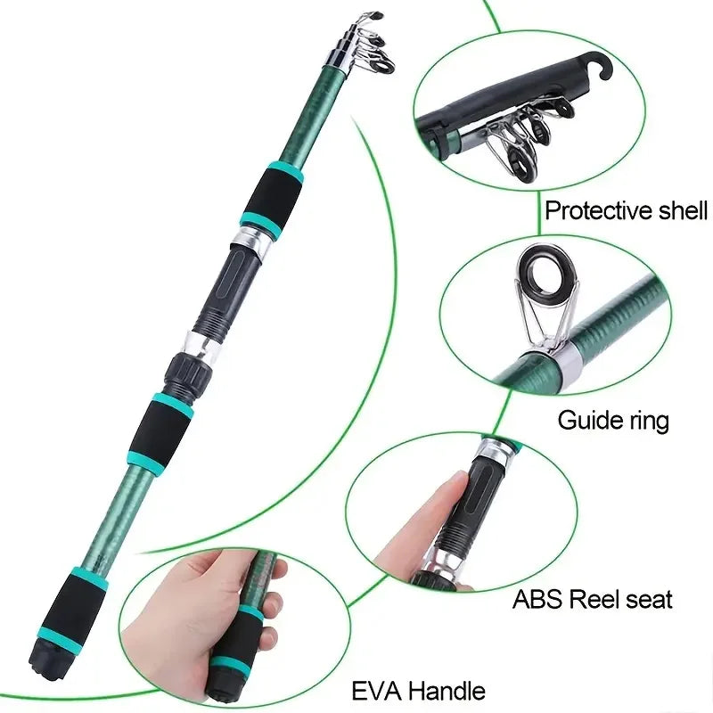 Fishing Pole Set Full Kits With Telescopic Fishing Rod Spinning Reel Baits Hooks Travel Pole Set