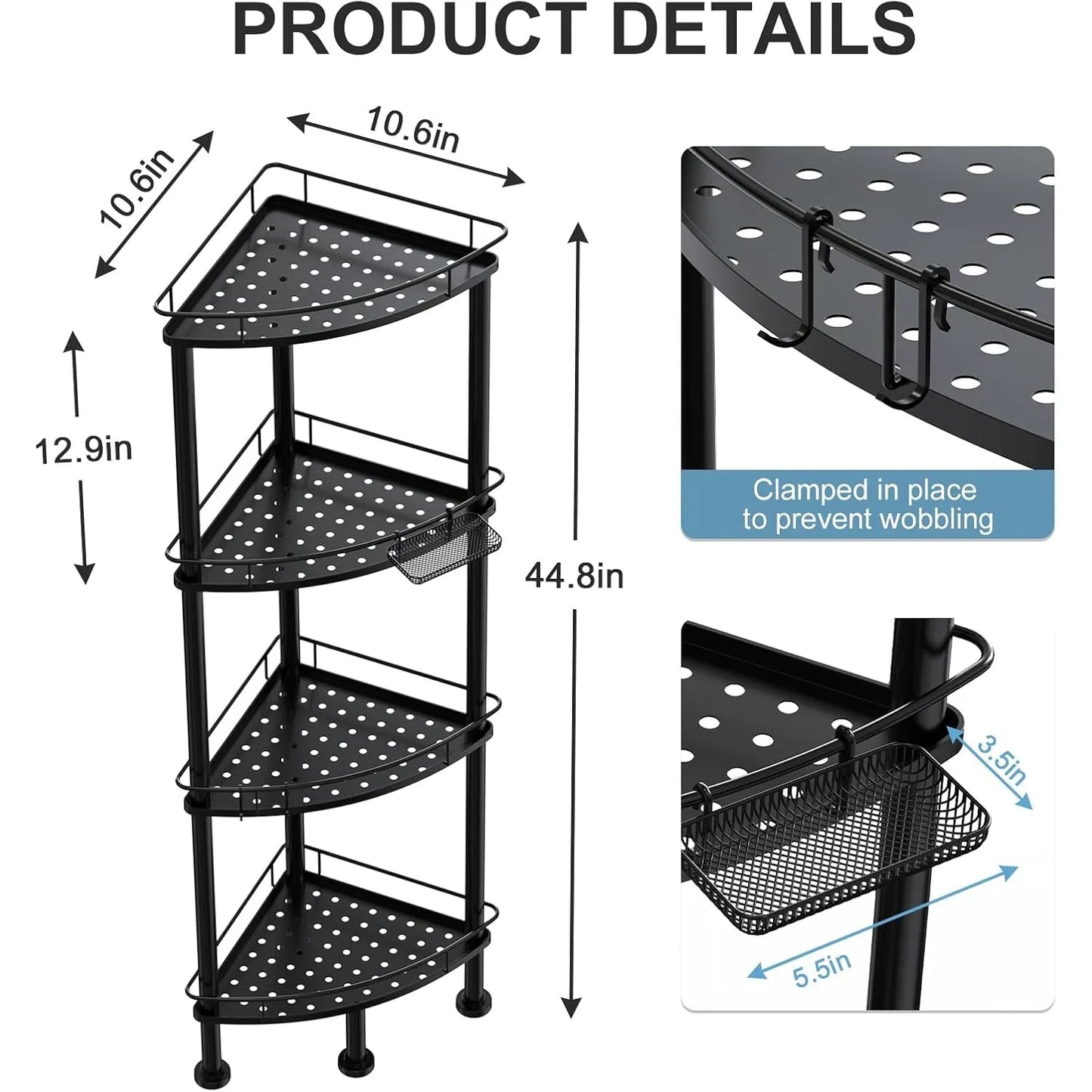 4-Tier Corner Shower Caddy Organizer - Rustproof Metal Shelf