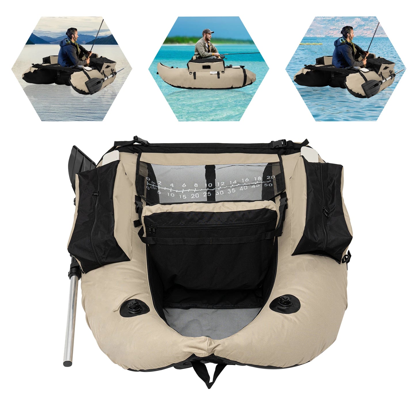 136*105cm Outdoor Khaki Inflatable Fishing Boat for Rafting