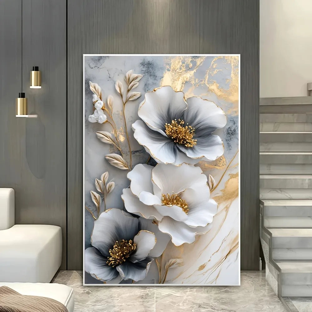 1 Modern Luxury Floral Canvas Mural Framed 3D Painting