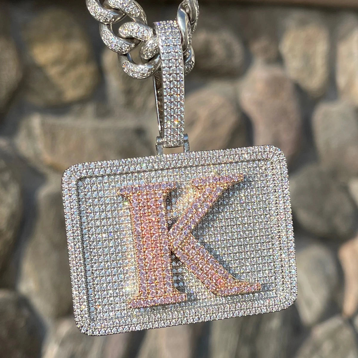 Bubble Letter Custom Name Necklace for Men Iced Out Pendant