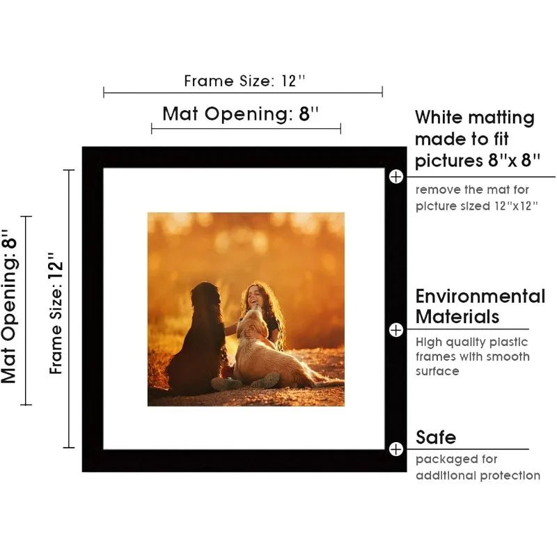 12x12 Black Picture Frame Set of 9 for 8x8 or 12x12 Photos