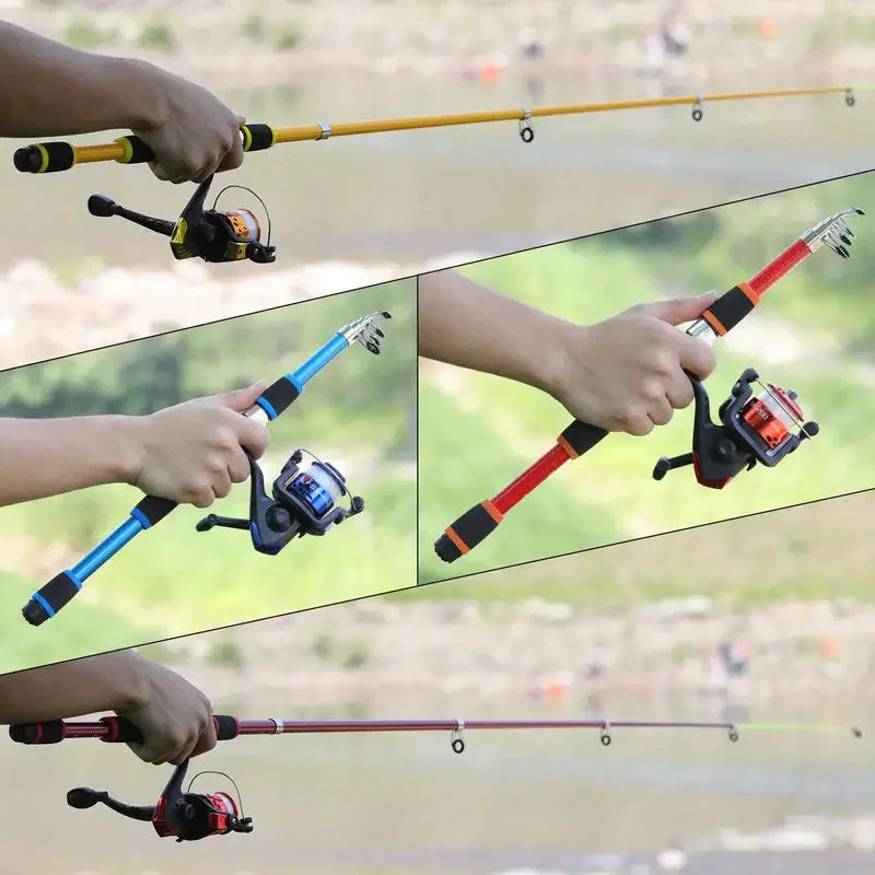 Fishing Pole Set Full Kits With Telescopic Fishing Rod Spinning Reel Baits Hooks Travel Pole Set
