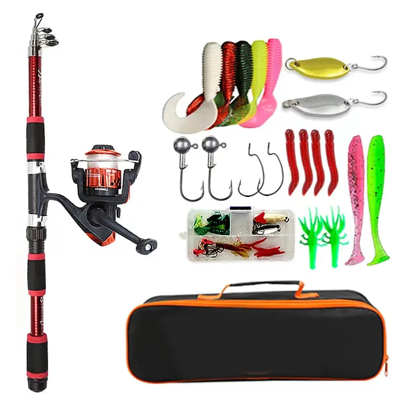 Fishing Pole Set Full Kits With Telescopic Fishing Rod Spinning Reel Baits Hooks Travel Pole Set