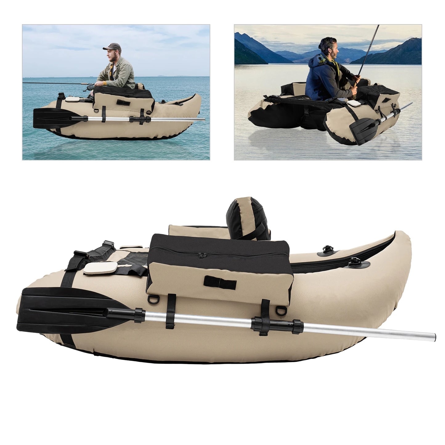 136*105cm Outdoor Khaki Inflatable Fishing Boat for Rafting