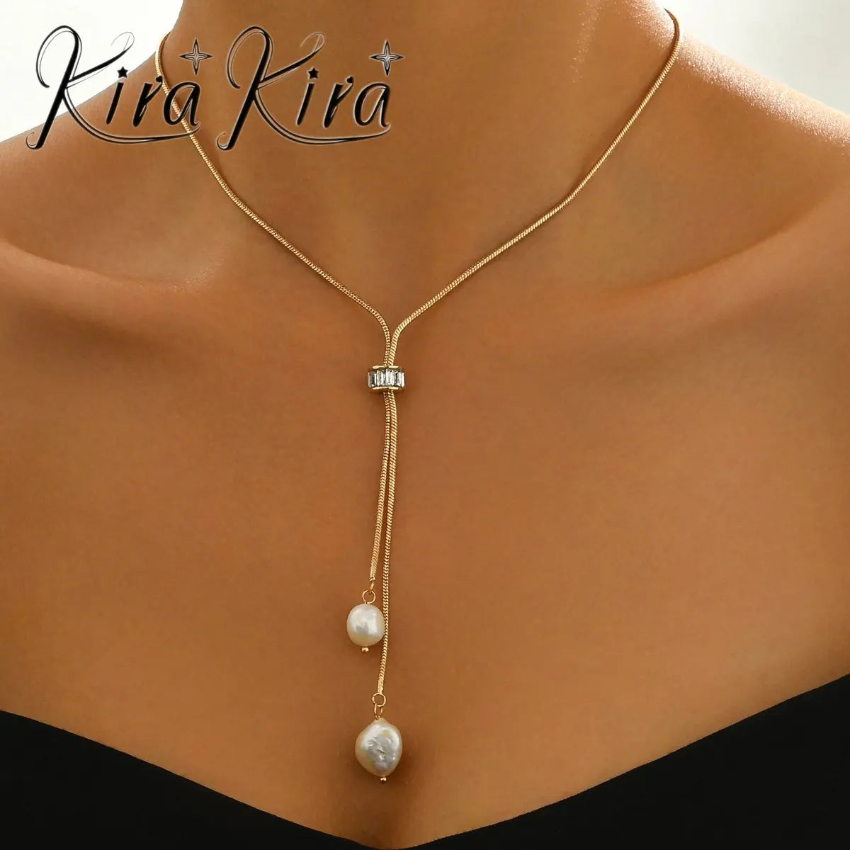 Elegant Gold Pearl Pendant Necklace With Adjustable Length