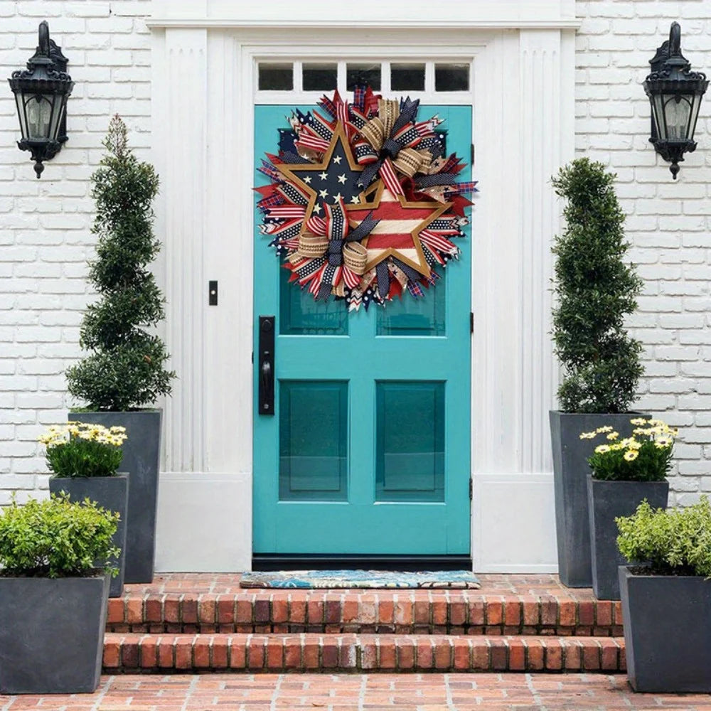 4Th of July Patriotic Wreath, 17.7in Front Door Garland