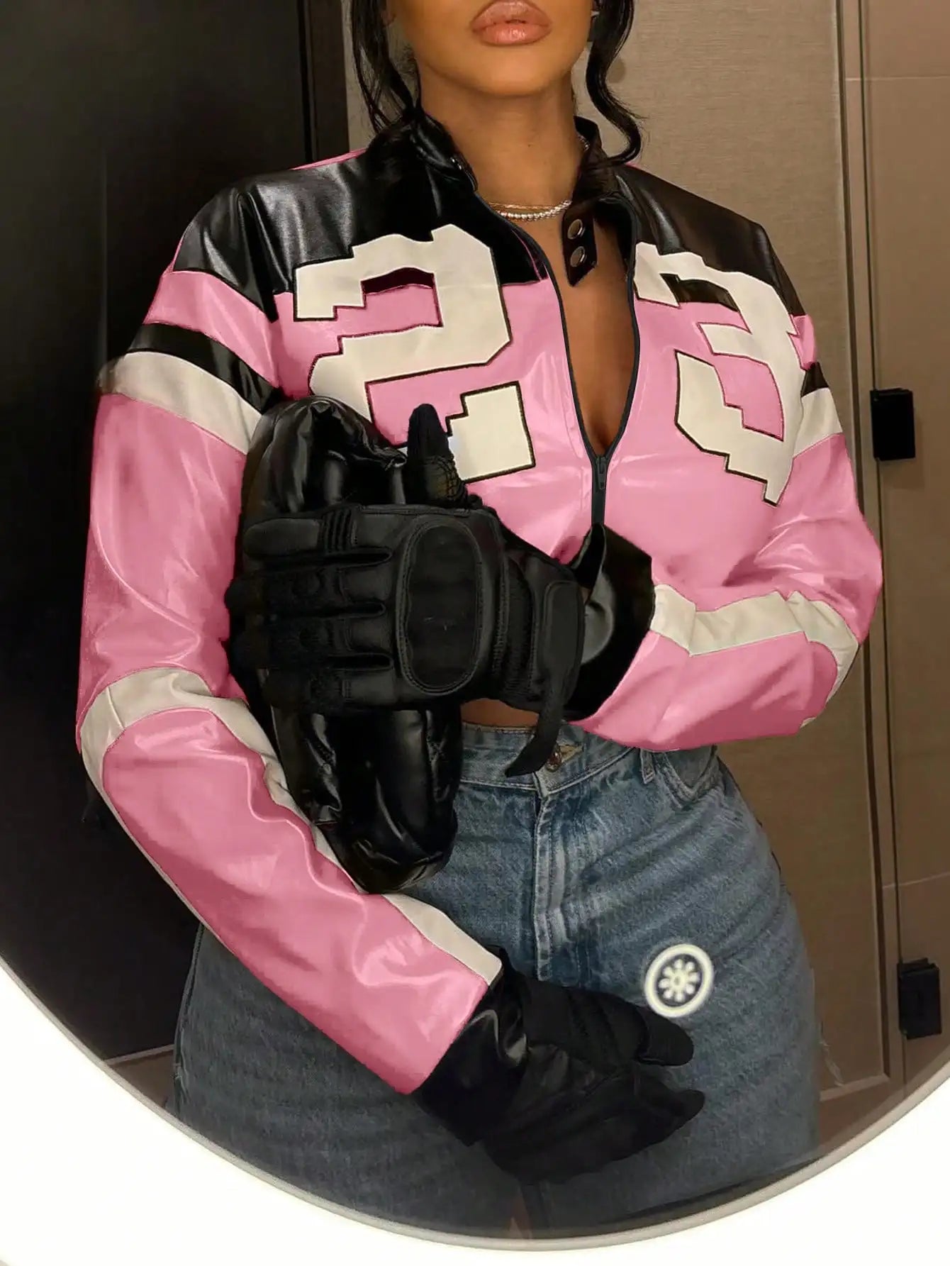 Deals To Love Womens Faux Leather Bomber Jacket Edgy Style
