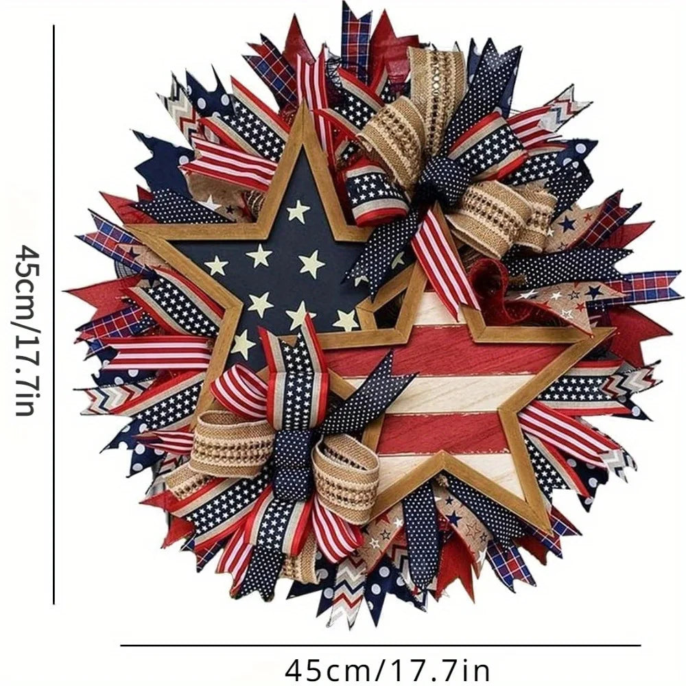 4Th of July Patriotic Wreath, 17.7in Front Door Garland