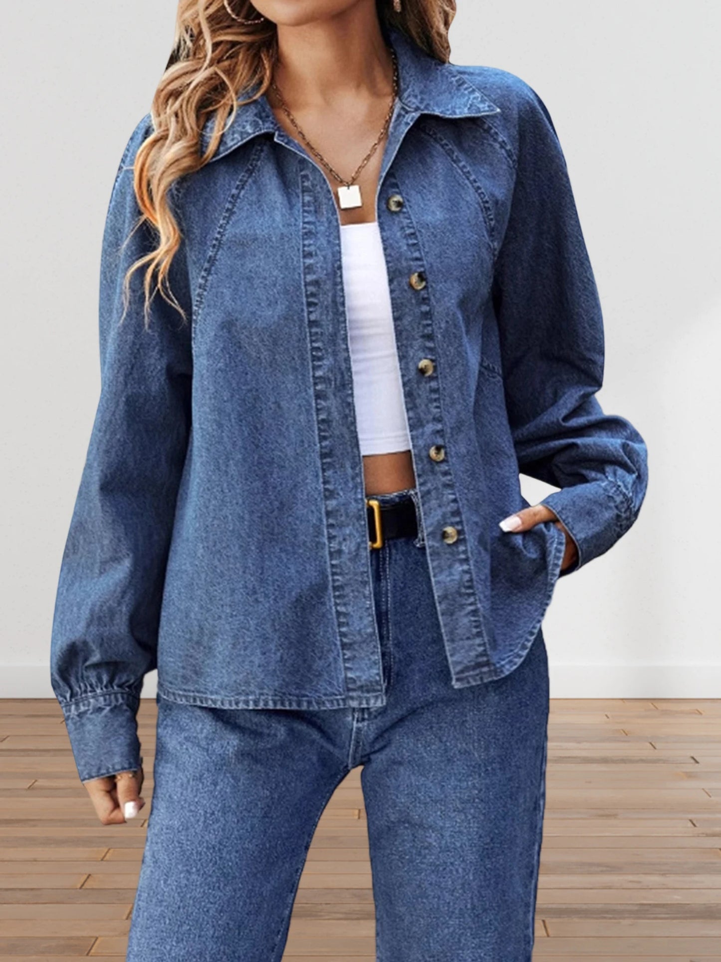 Hirigin Distressed Denim Jacket Frayed Hem Long Sleeve