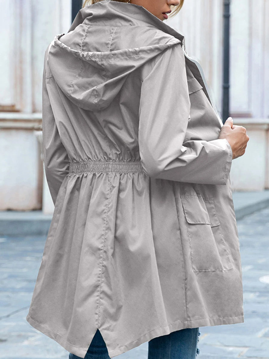 Women Waterproof Lightweight Rain Jacket Outdoor Windproof Trench Coat Pockets
