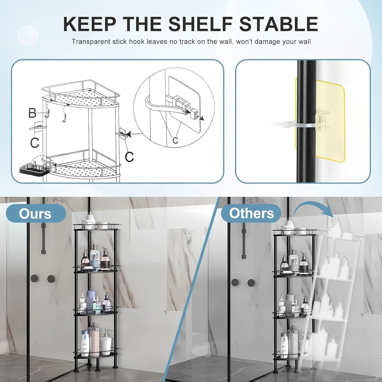 4-Tier Corner Shower Caddy Organizer - Rustproof Metal Shelf