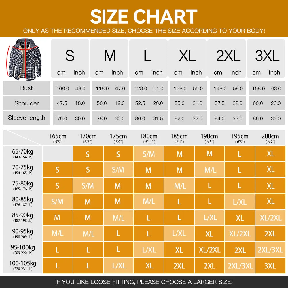 CN Fujian Winter Hooded Mens Jacket Plaid Sherpa Fleece