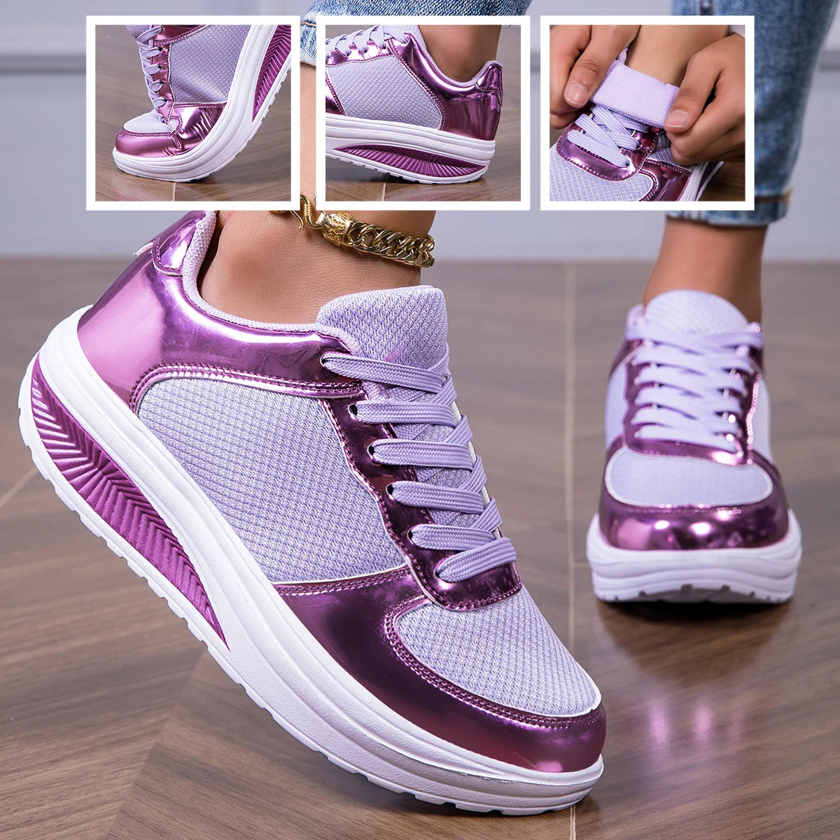 Sneakers For Women Fashion Glitter Casual Party Tennis Shoes