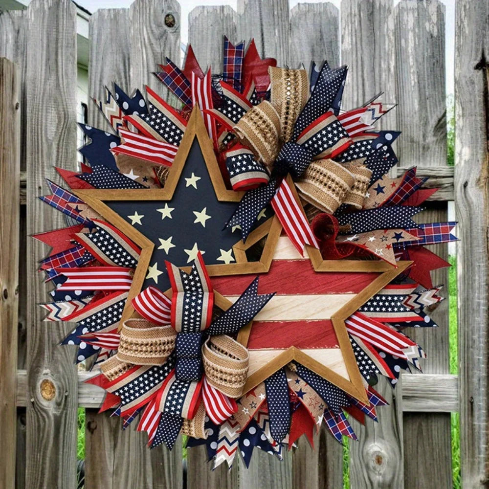 4Th of July Patriotic Wreath, 17.7in Front Door Garland