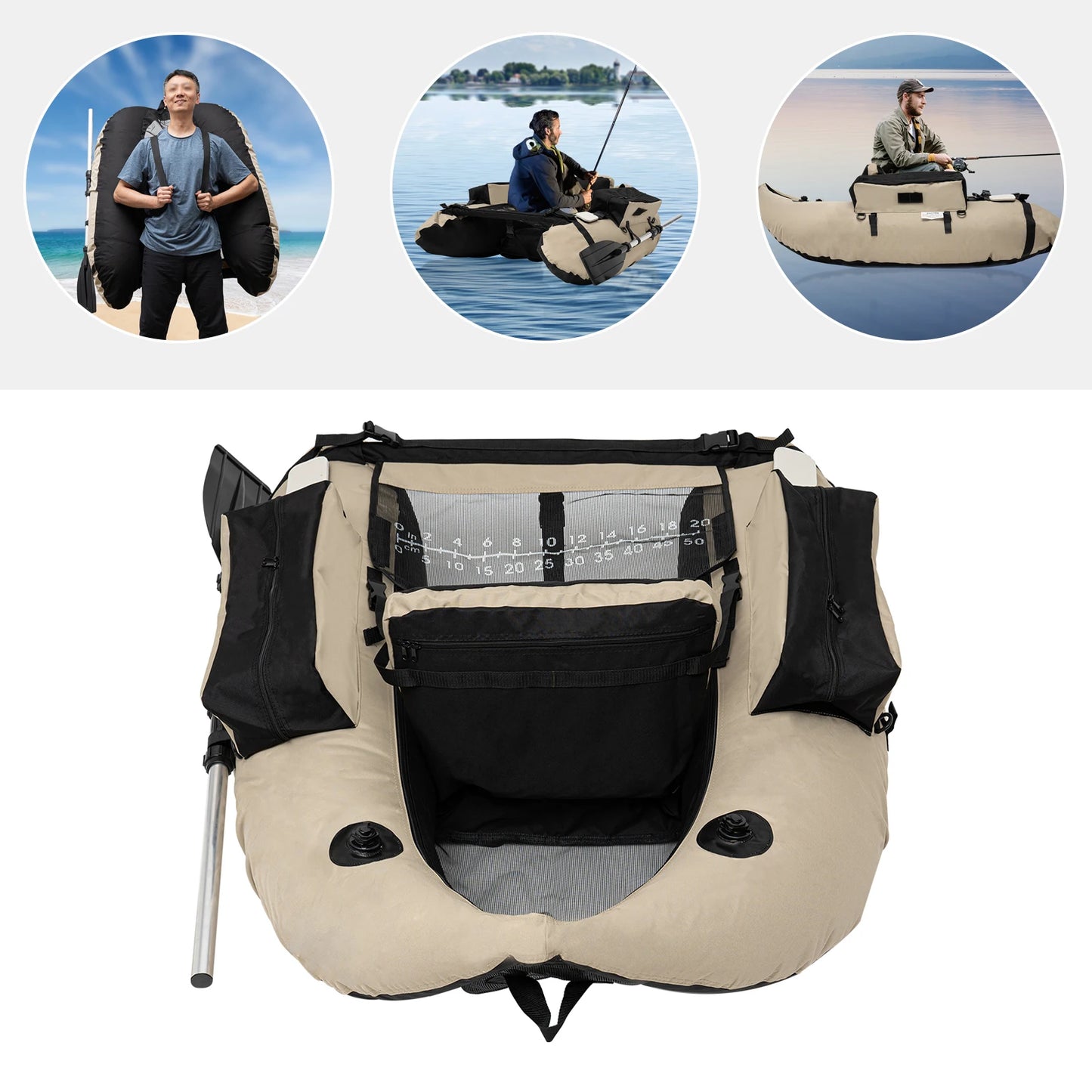 136*105cm Outdoor Khaki Inflatable Fishing Boat for Rafting