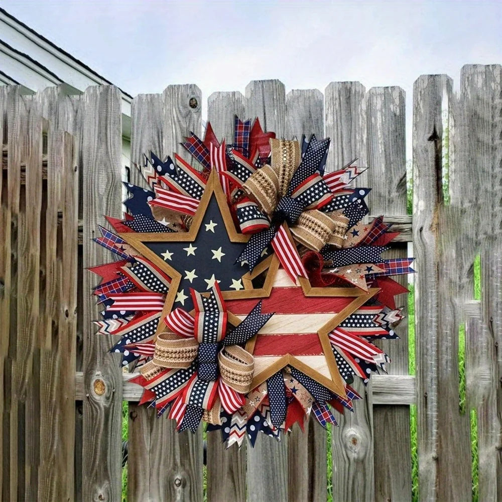 4Th of July Patriotic Wreath, 17.7in Front Door Garland
