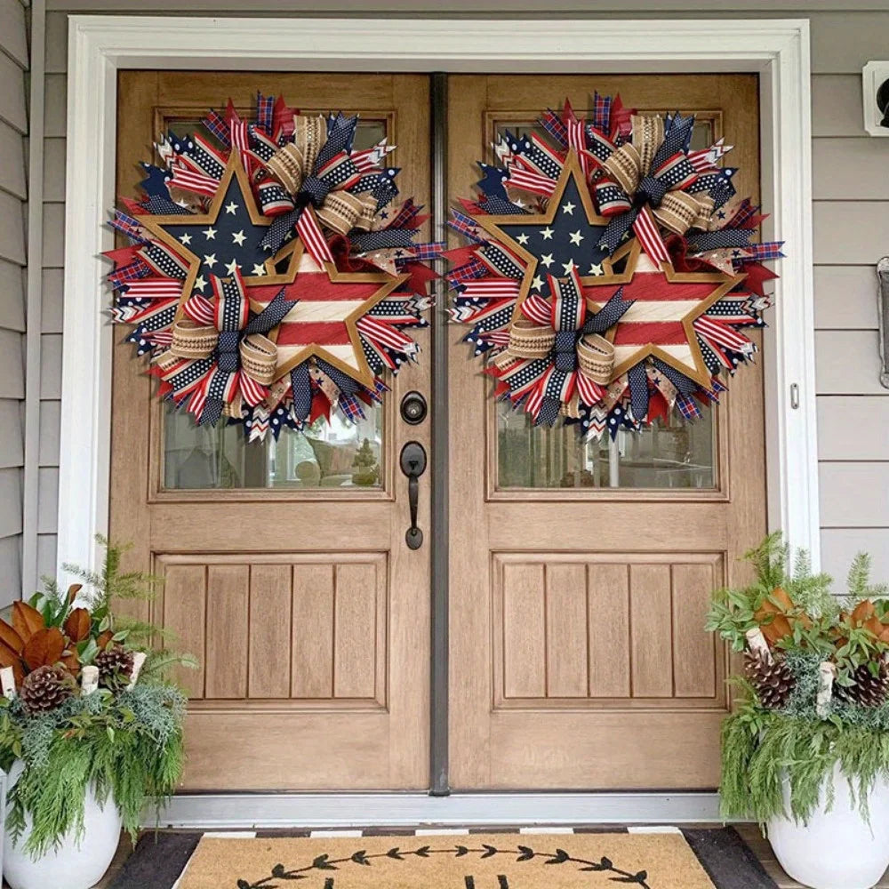 4Th of July Patriotic Wreath, 17.7in Front Door Garland