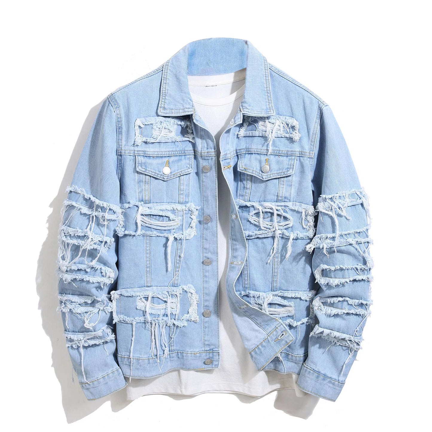 CN Zhejiang Men's Gothic Distressed Trucker Denim Jacket
