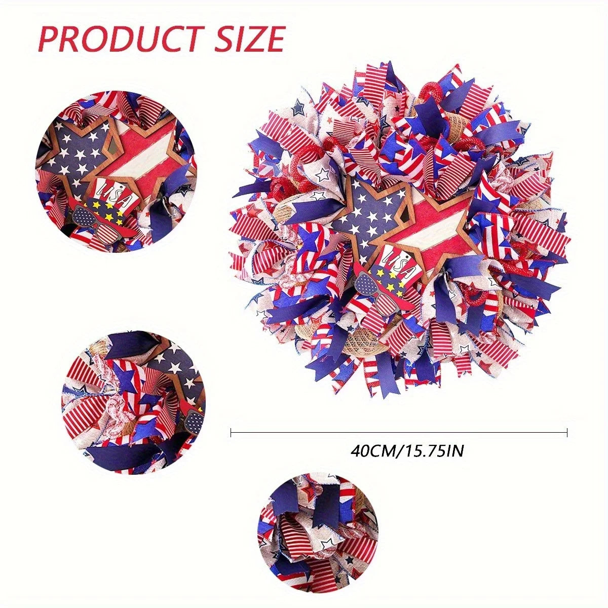 American Independence Day Wreath Handmade Home Decor 15.75in