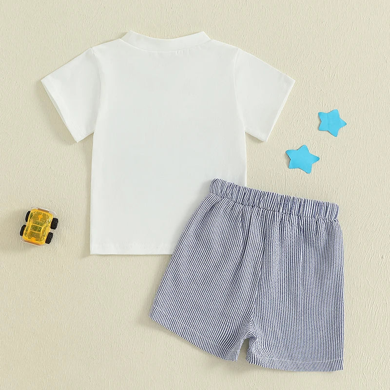 Cute Toddler Boy s 4th of July Set with Truck Embroidery Tee