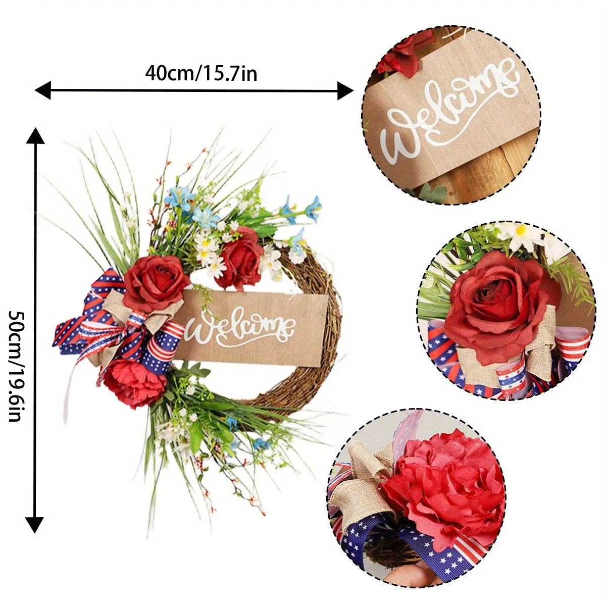 Independence Day Rattan Patriotic Wreath 4Th of July