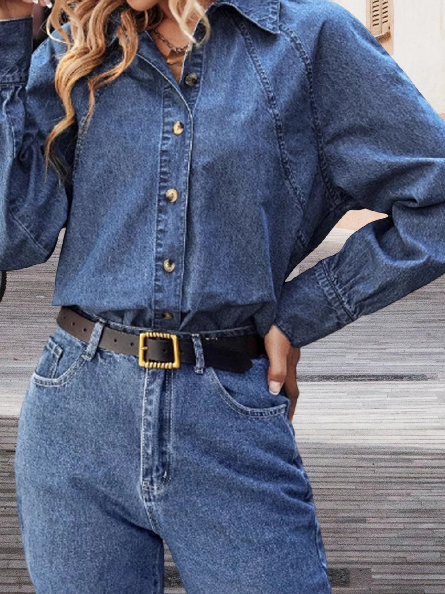 Hirigin Distressed Denim Jacket Frayed Hem Long Sleeve