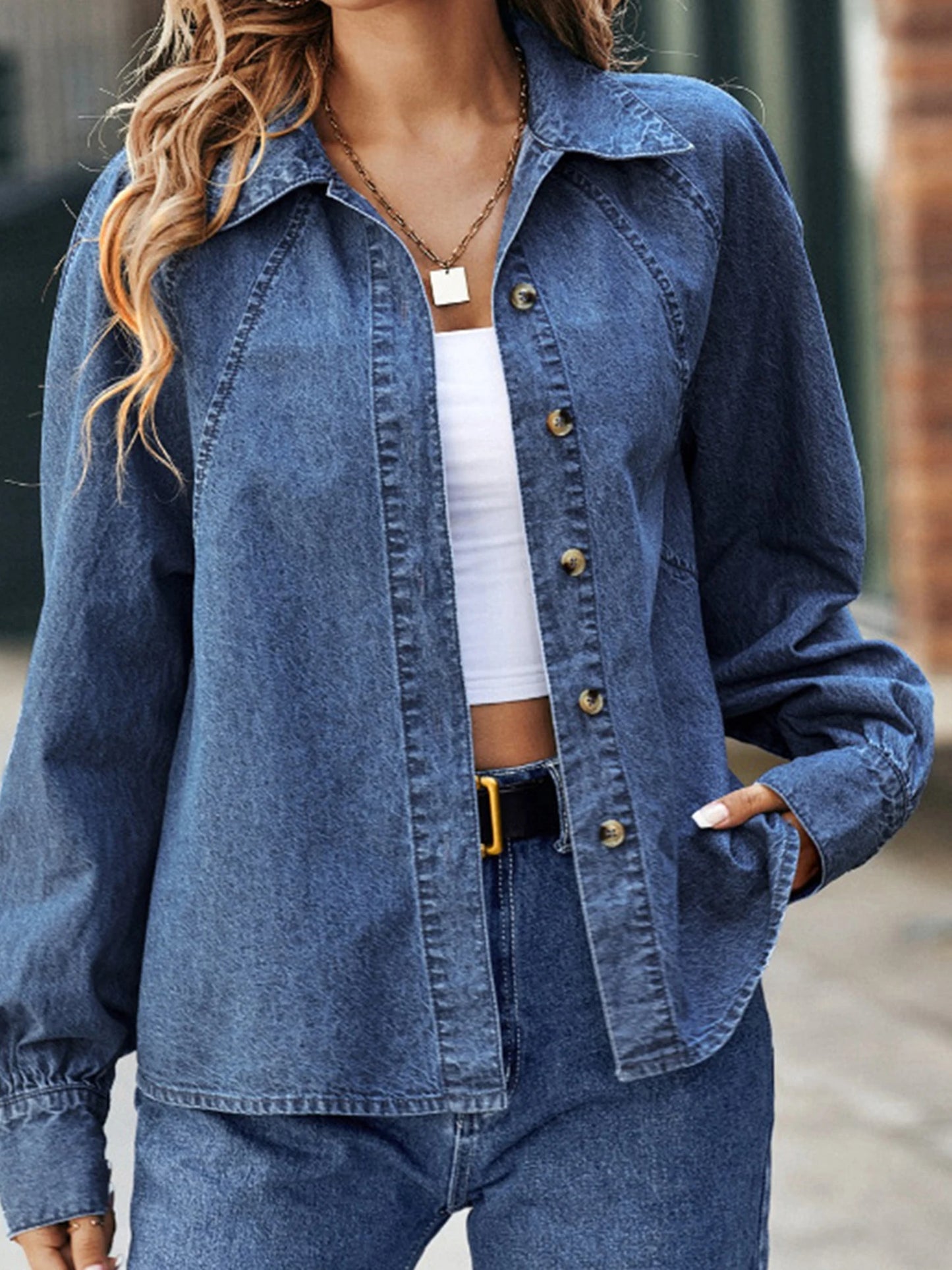 Hirigin Distressed Denim Jacket Frayed Hem Long Sleeve