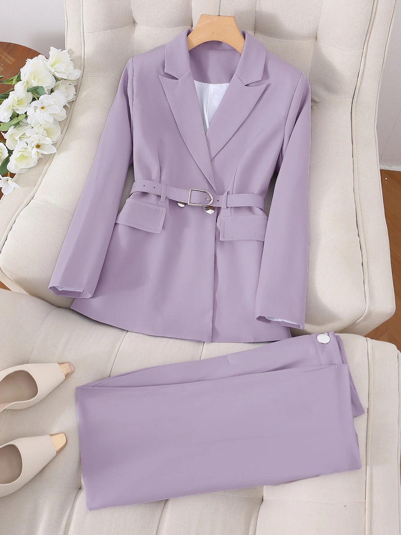 CN Guangdong Women Polyester Pant Suit Jacket Set With Belt
