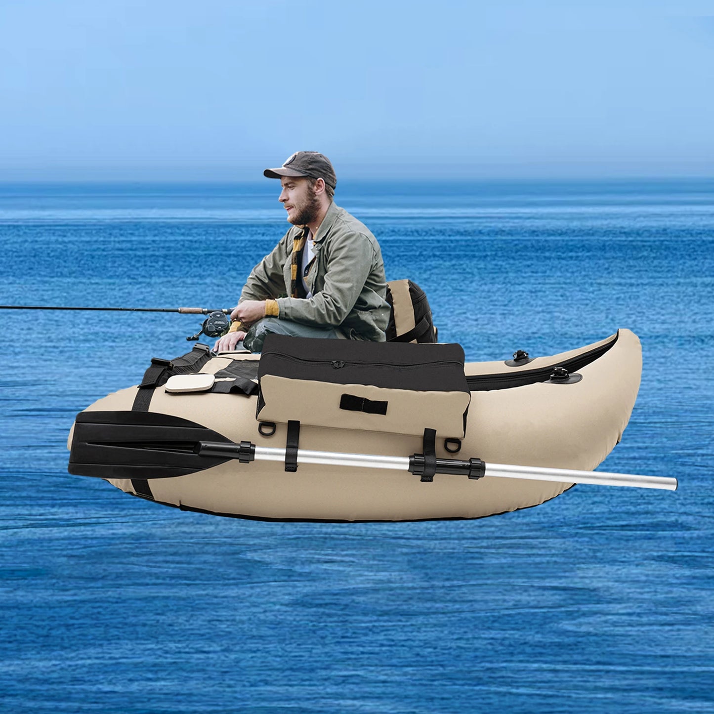 136*105cm Outdoor Khaki Inflatable Fishing Boat for Rafting