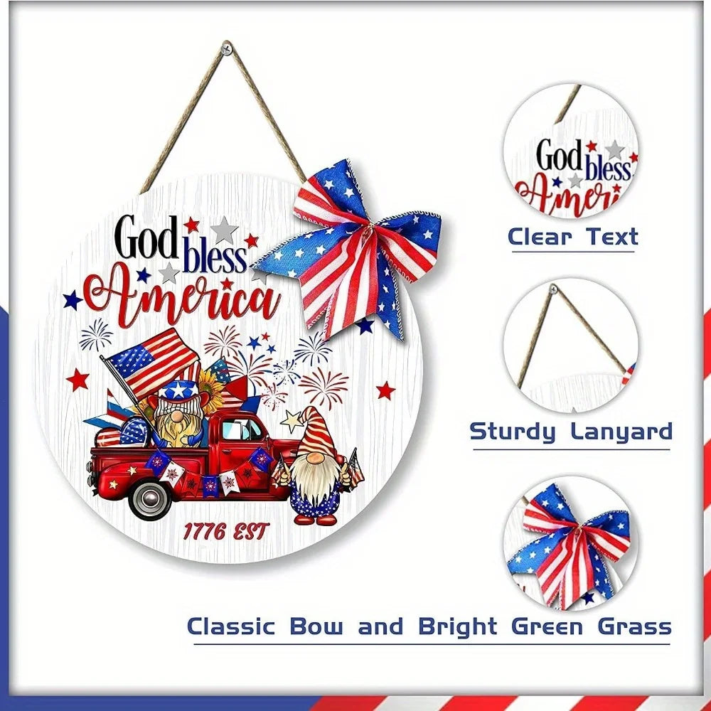 4Th of July Wreath American Flag Patriotic Hanging Decor