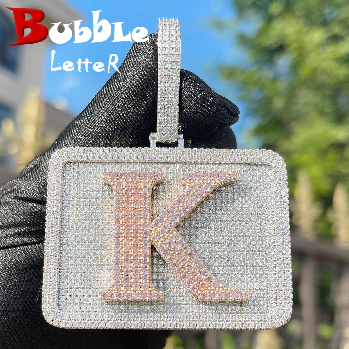 Bubble Letter Custom Name Necklace for Men Iced Out Pendant