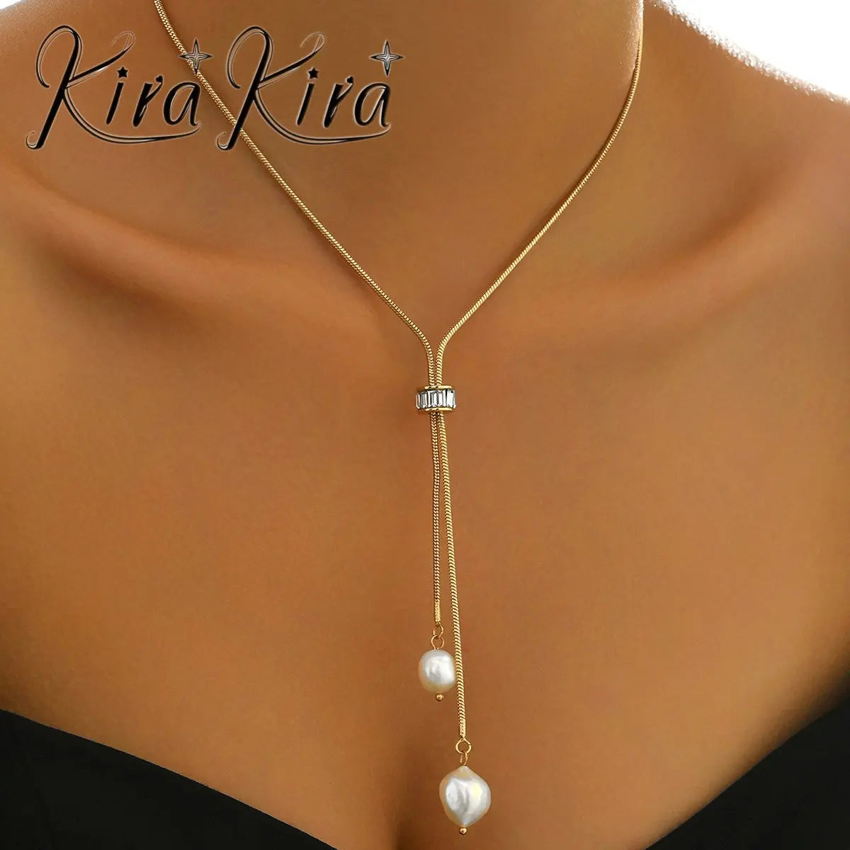 Elegant Gold Pearl Pendant Necklace With Adjustable Length