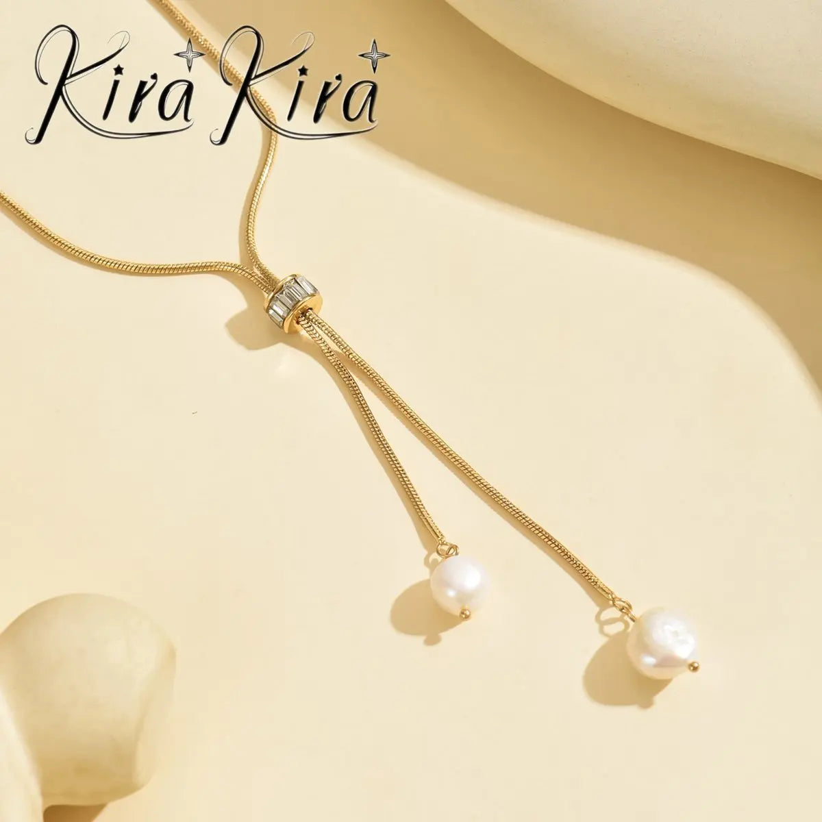 Elegant Gold Pearl Pendant Necklace With Adjustable Length
