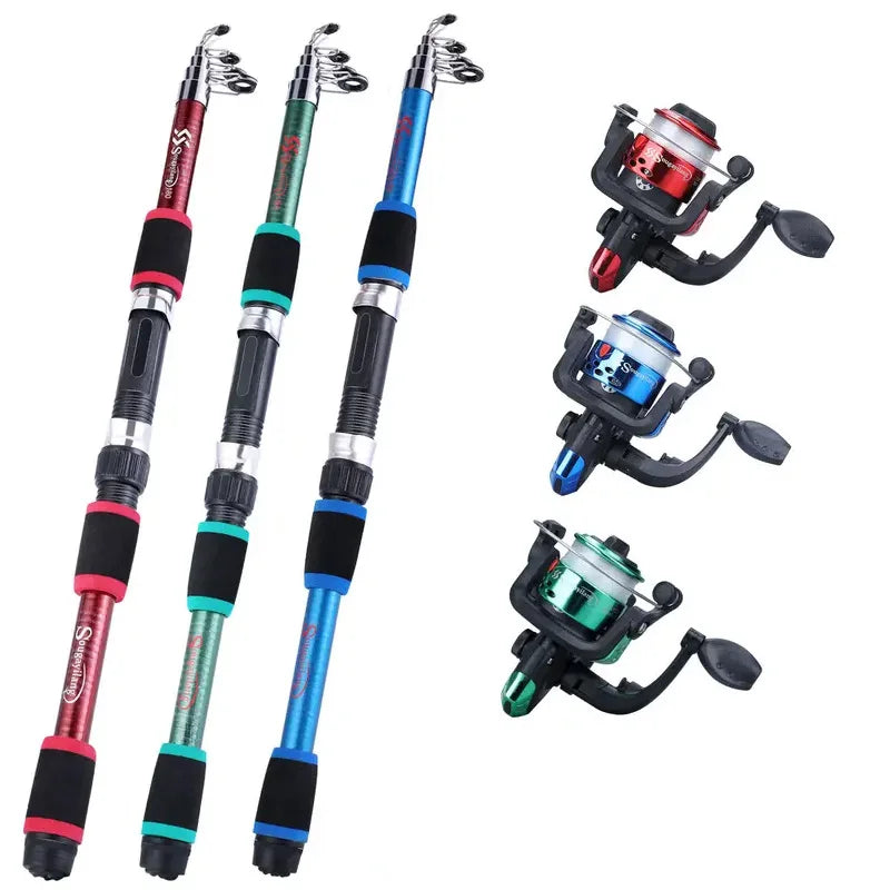 Fishing Pole Set Full Kits With Telescopic Fishing Rod Spinning Reel Baits Hooks Travel Pole Set