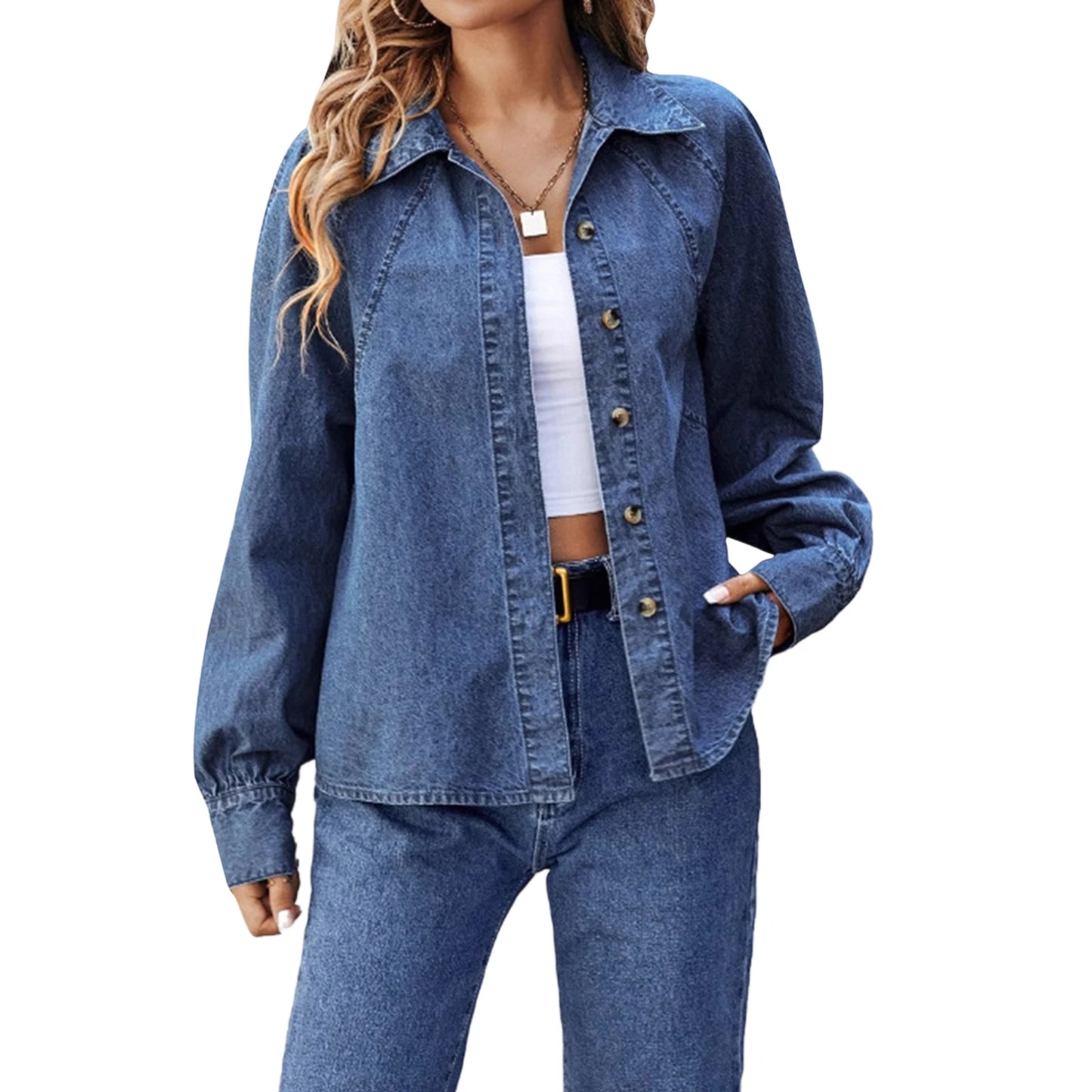 Hirigin Distressed Denim Jacket Frayed Hem Long Sleeve