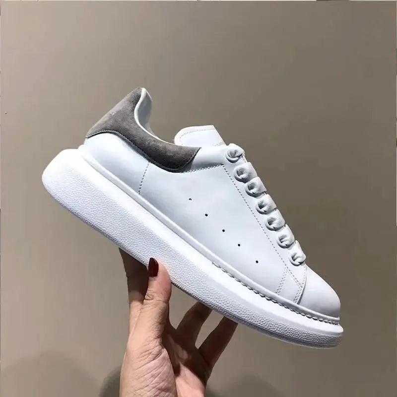 NONE Womens Leather Skateboard Flats Thick Sole Casual Shoes Unisex