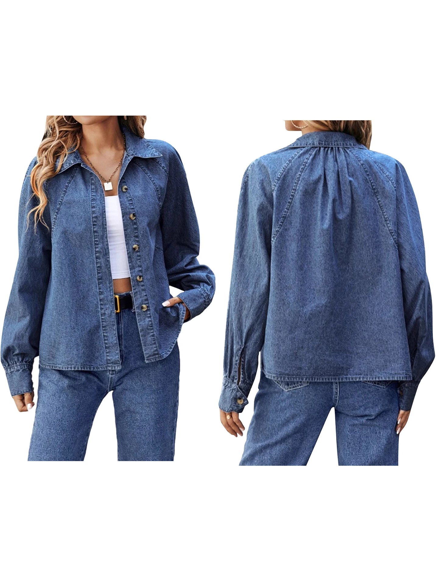 Hirigin Distressed Denim Jacket Frayed Hem Long Sleeve