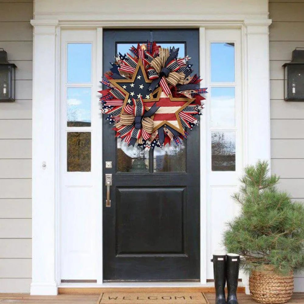4Th of July Patriotic Wreath, 17.7in Front Door Garland