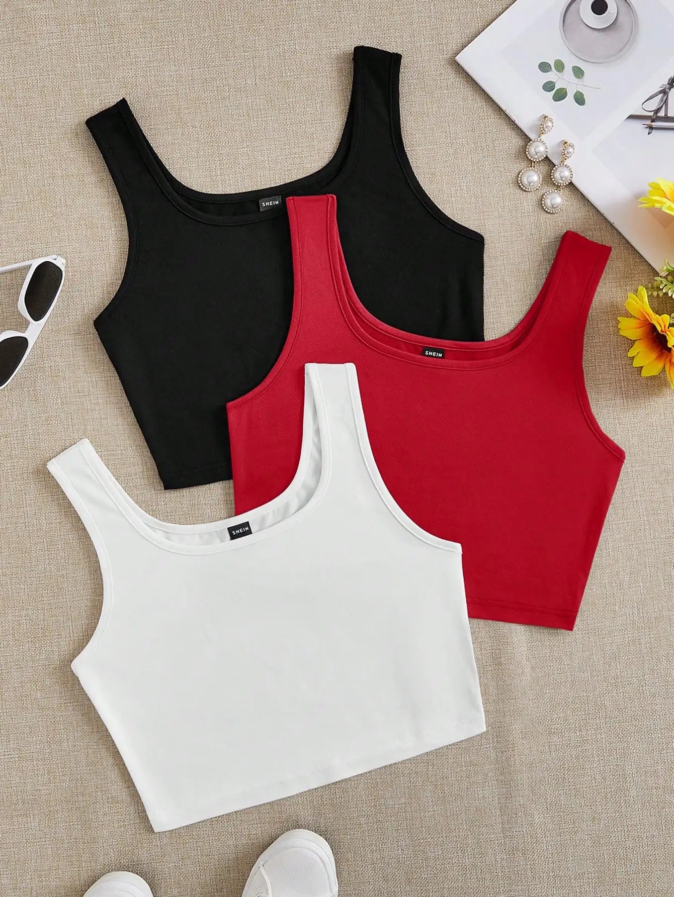3pcs Women's Super Short Fitted Tank Tops in Black, White & Gray - Round Neck Casual Summer Crop Tops