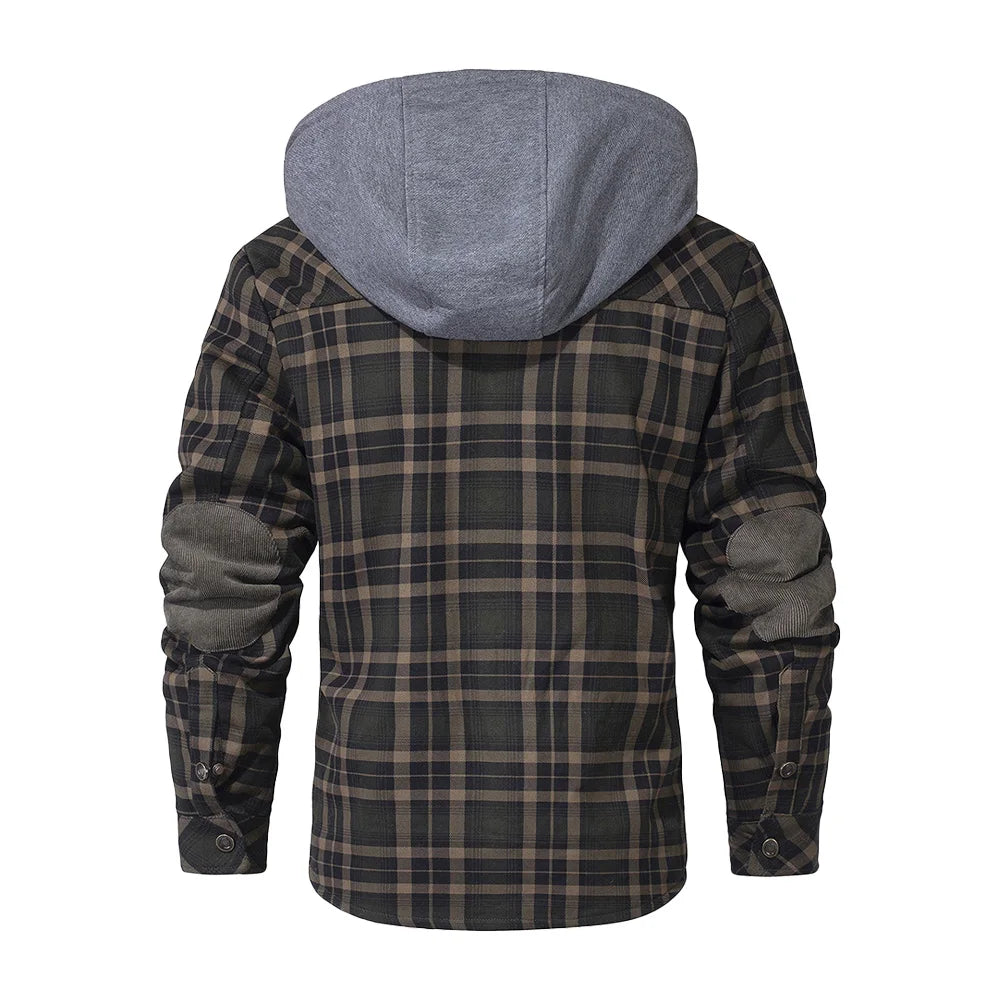 CN Fujian Winter Hooded Mens Jacket Plaid Sherpa Fleece