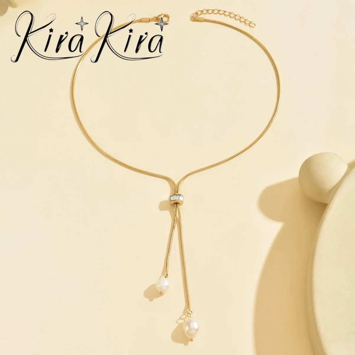 Elegant Gold Pearl Pendant Necklace With Adjustable Length