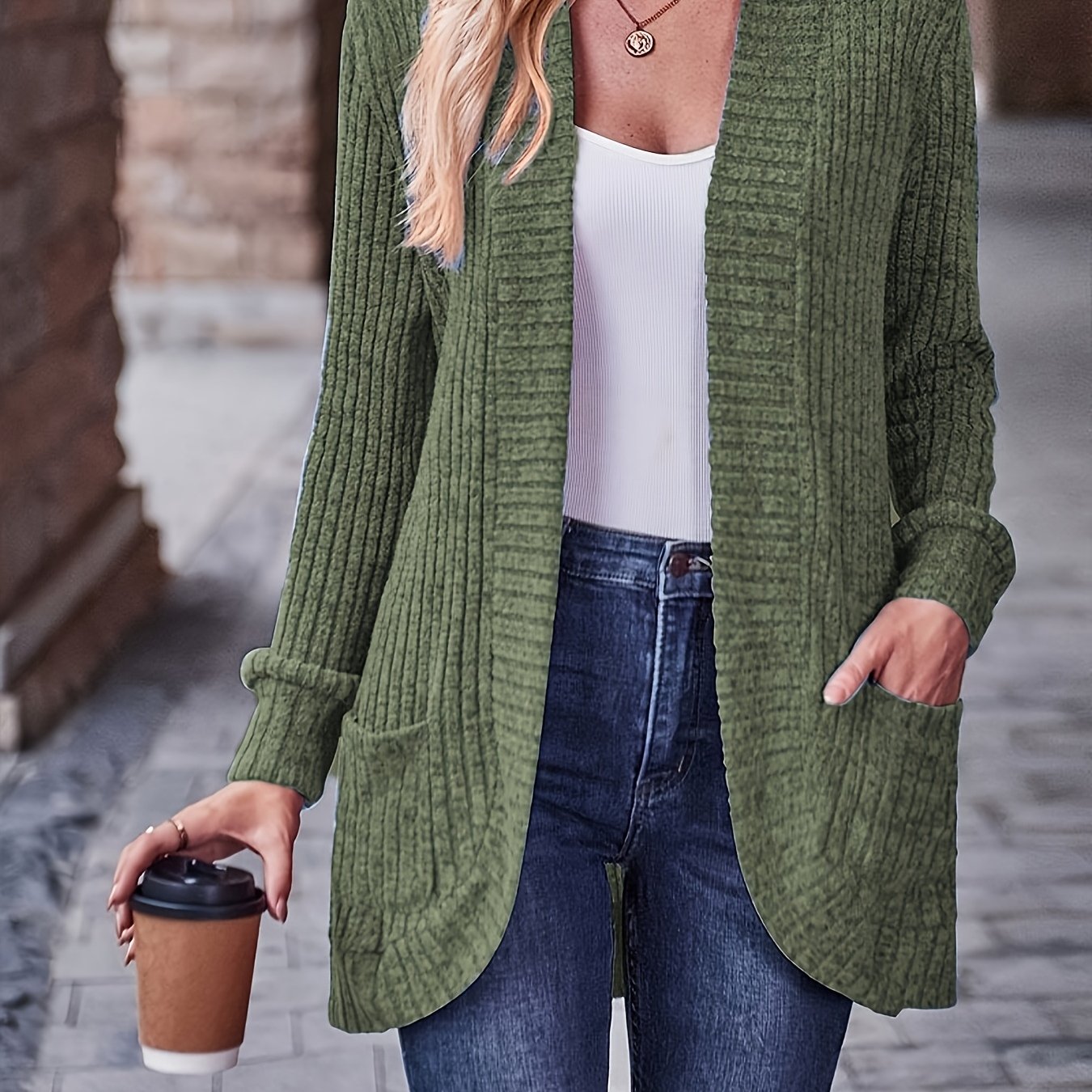 Women's Loose Fit Long Sleeve Blouse With Open Collar Pockets