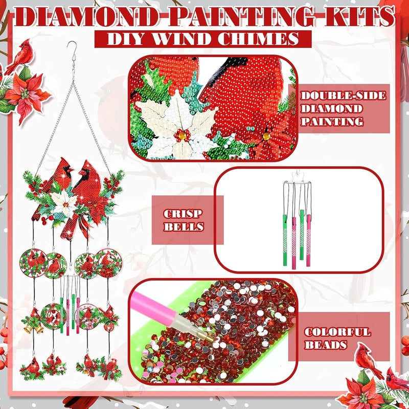 Cardinal Wind Chimes Diamond Art Suncatchers for Home Garden Decor