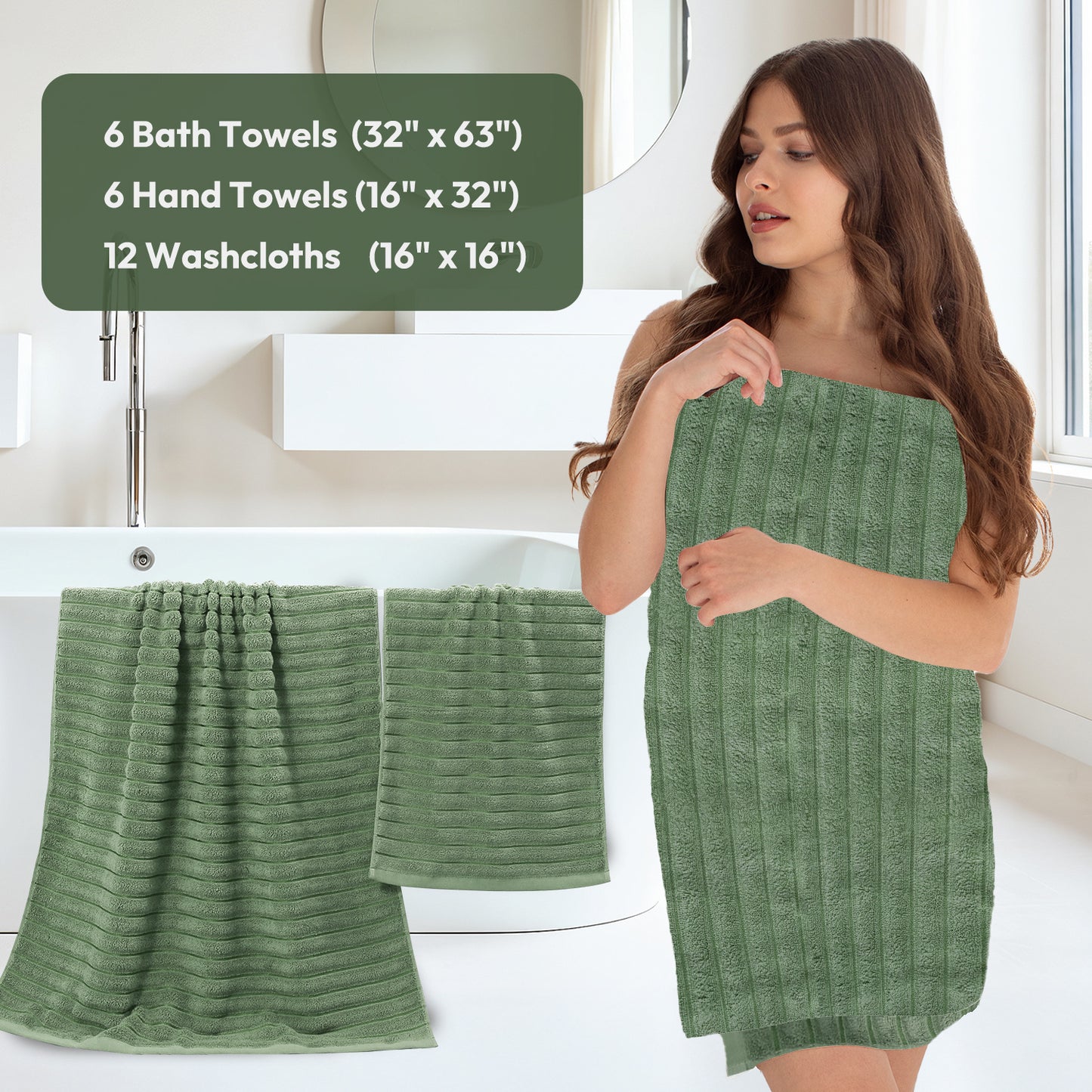 8 Pcs 16 Pcs 24 Pcs Oversized Jumbo Bath Towel Set 32X63 Extra Large Cotton Highly Absorbent Includes Luxury Bath Towels Hand Towels and Washcloths