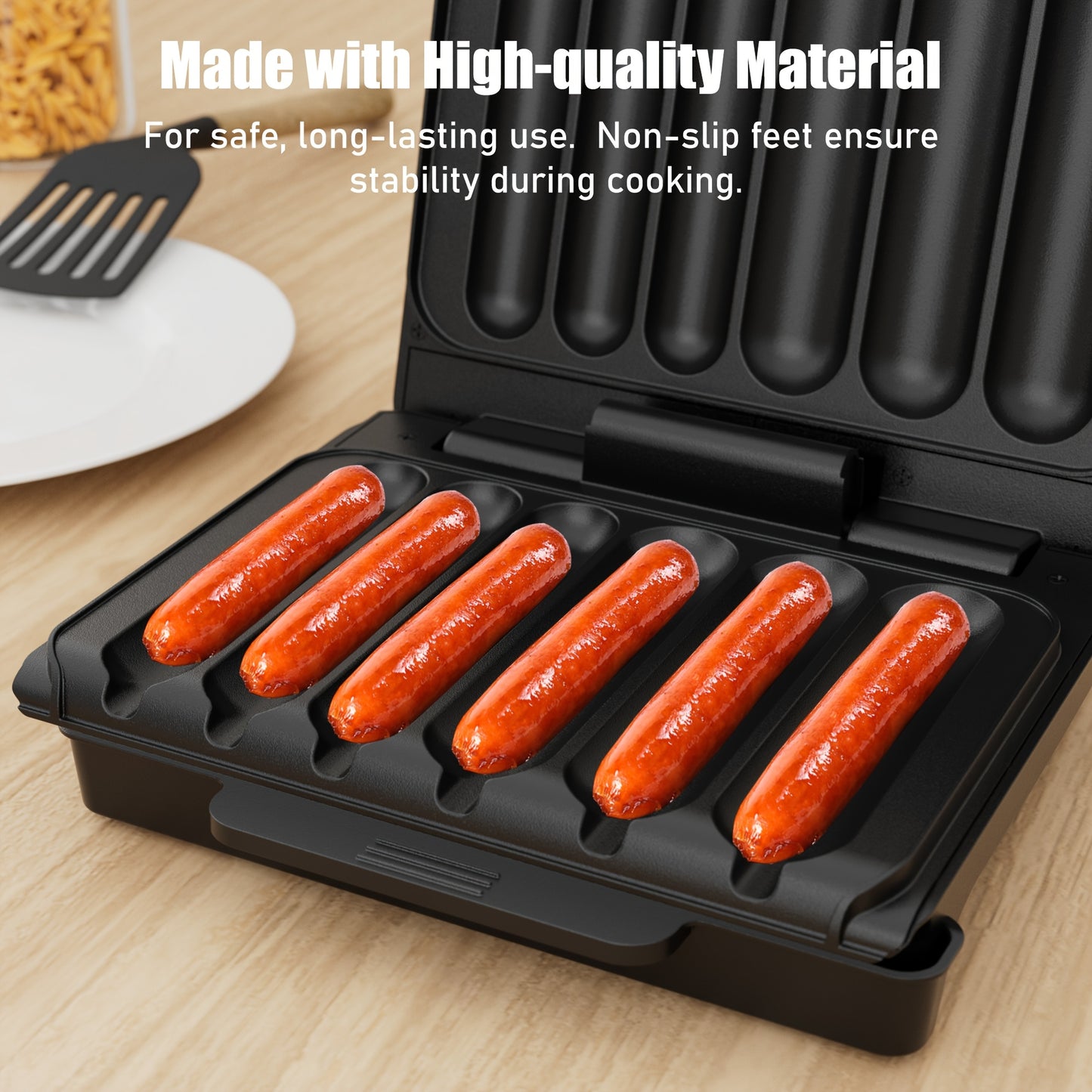 Electric Hot Dog Machine And Sausage Grill With Oil Drip Tray And Cord Storage Ideal For Veggie Sausages BBQ Or Hot Dogs Nonstick Plate For Easy Clean