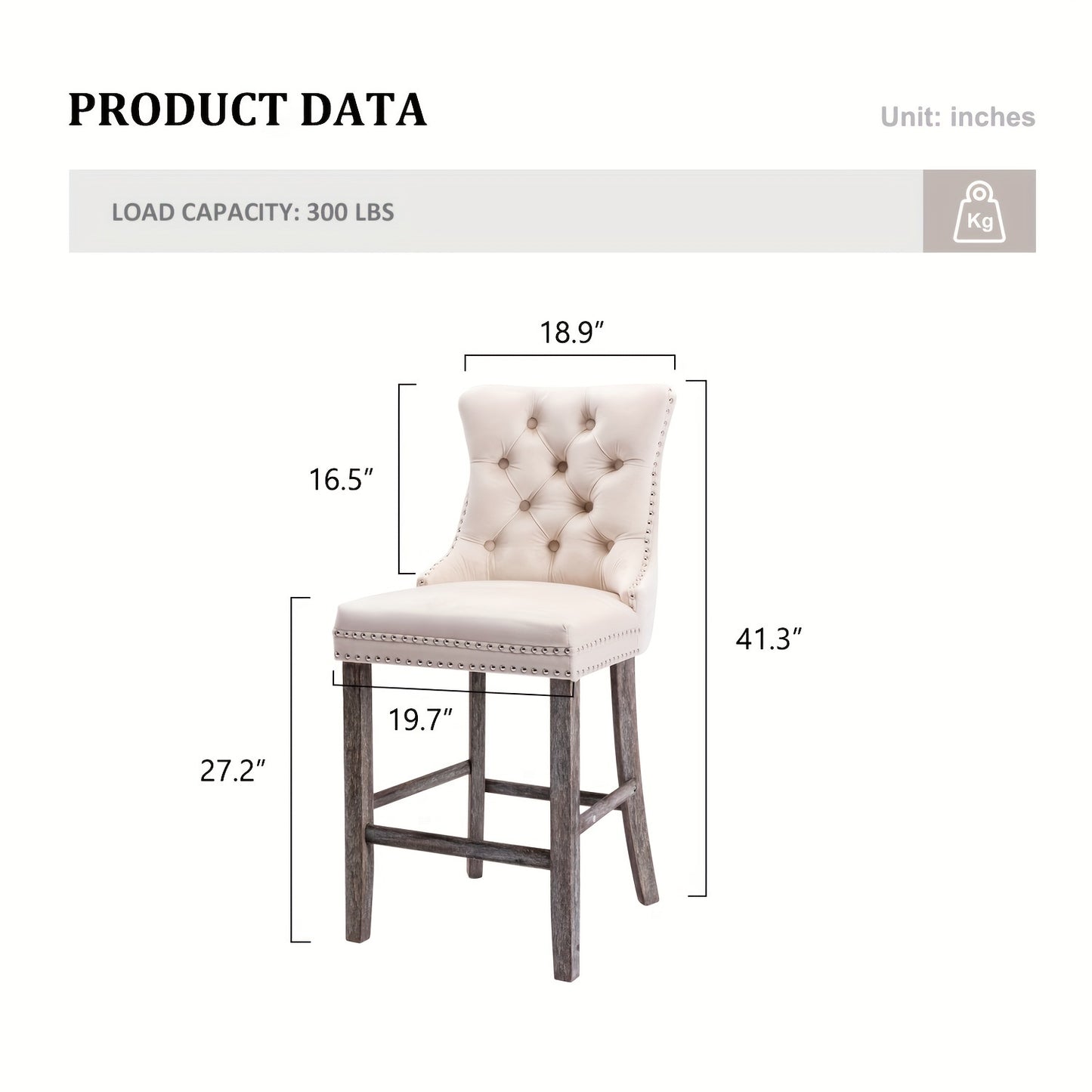 Nrizc Velvet Padded Bar Stools With Button Nailhead