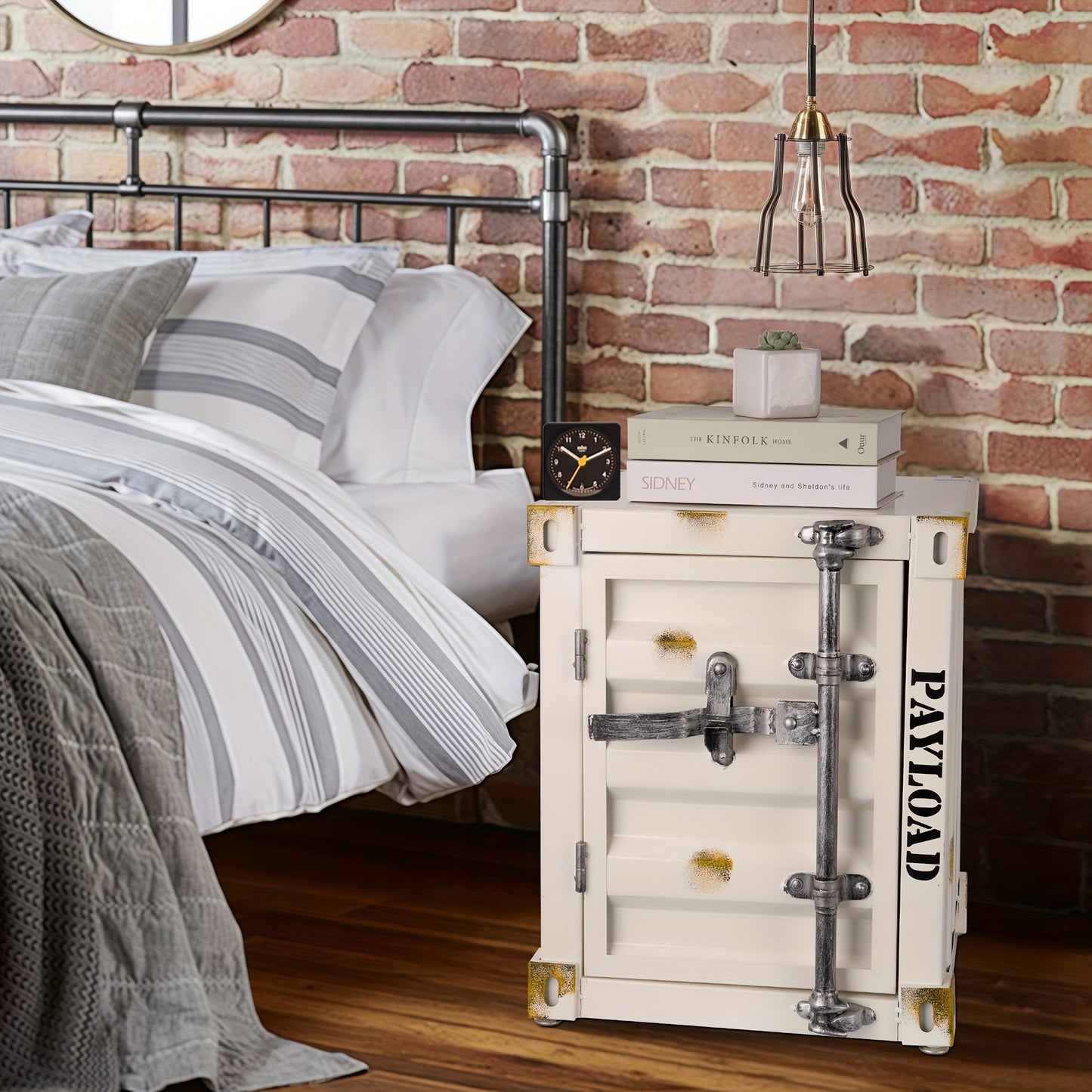 1 Piece Industrial Storage Cabinet with Lock Retro Side Table 1 or 2 Door Bedside Table for Bedroom Living Room