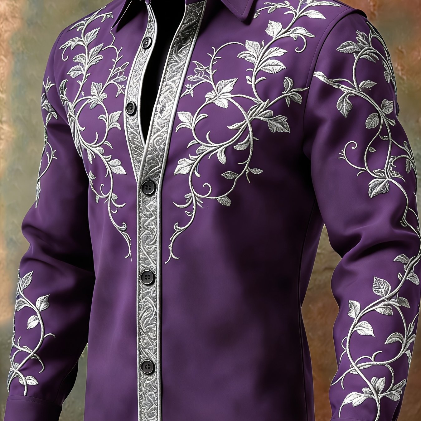 Retro Western Embroidered Cowboy Shirt For Men Autumn Winter Polyester